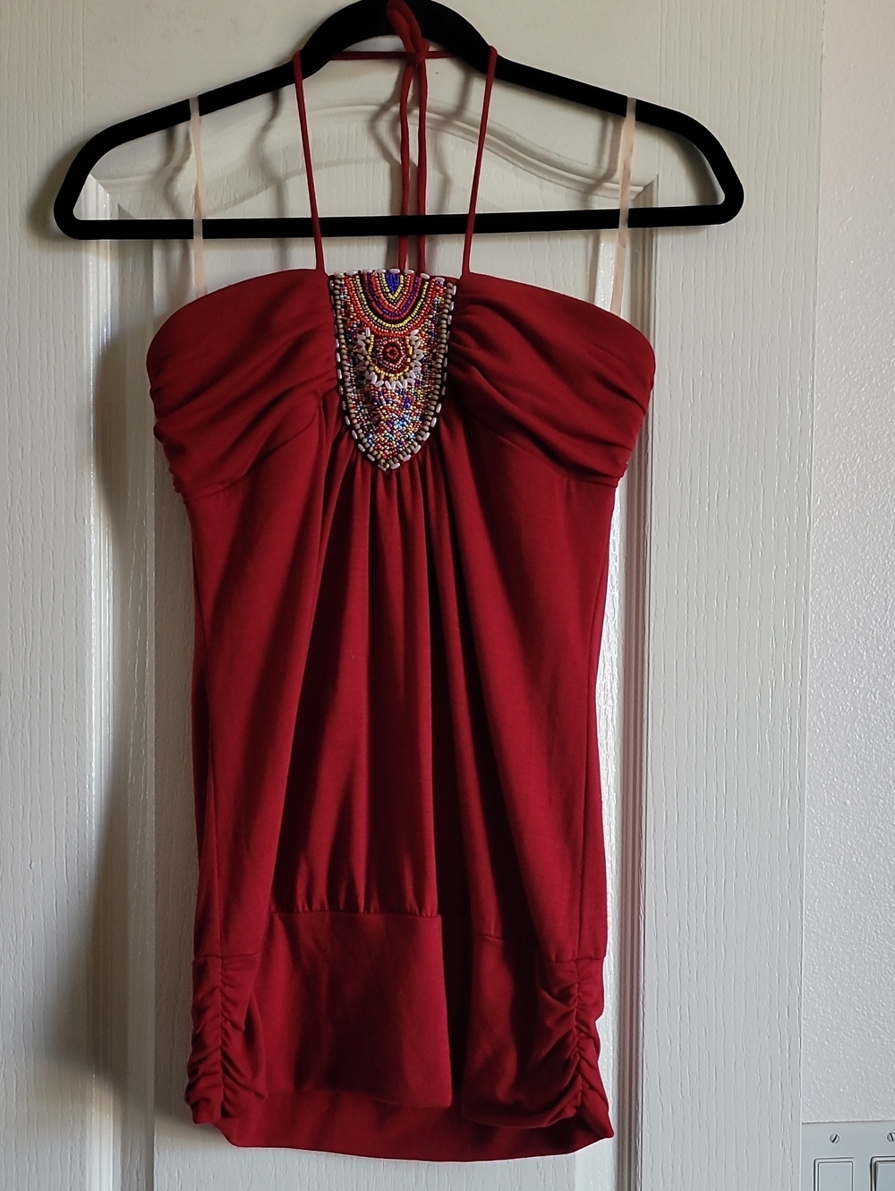 Halter Red Beaded Detail Women's Tank